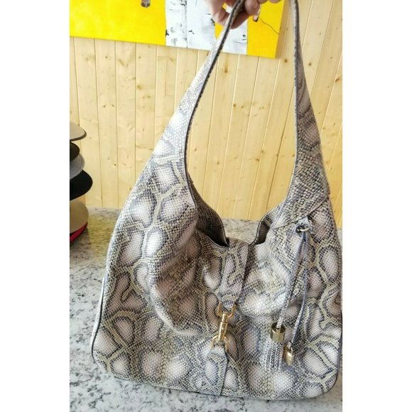 G.I.L.I. Verona Hobo Python Snake Purse, Gold Accent Clasp, Tassled, Pockets - Picture 1 of 11